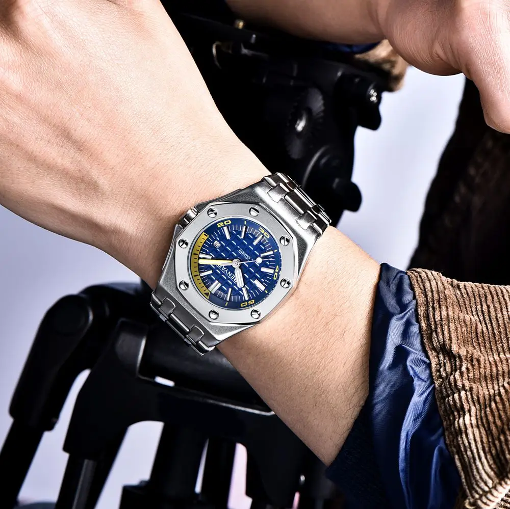 Модные стальные часы для мужчин люксовый бренд Бизнес водонепроницаемые