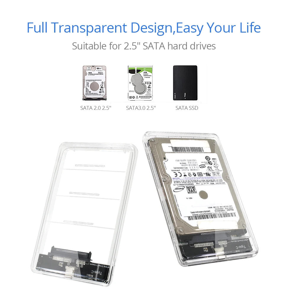 TISHRIC новейший прозрачный USB3.0 type-C SSD Чехол-адаптер DVD HDD Sata Caddy Optibay 9,5 мм 2,5 дюймов корпус жесткого диска