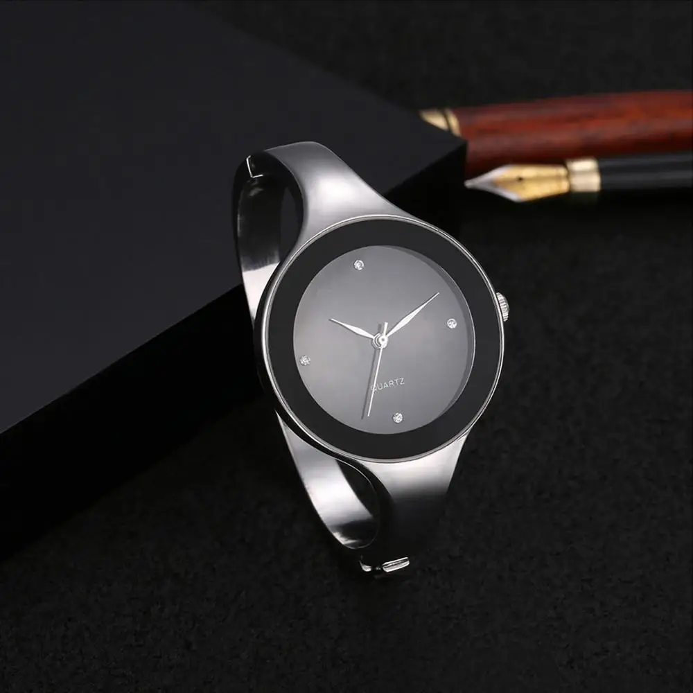 Женские кварцевые часы с браслетом, дизайн, Relojes, нержавеющая сталь, простые женские Стразы, наручные часы, женские часы, hombre - Цвет: Черный