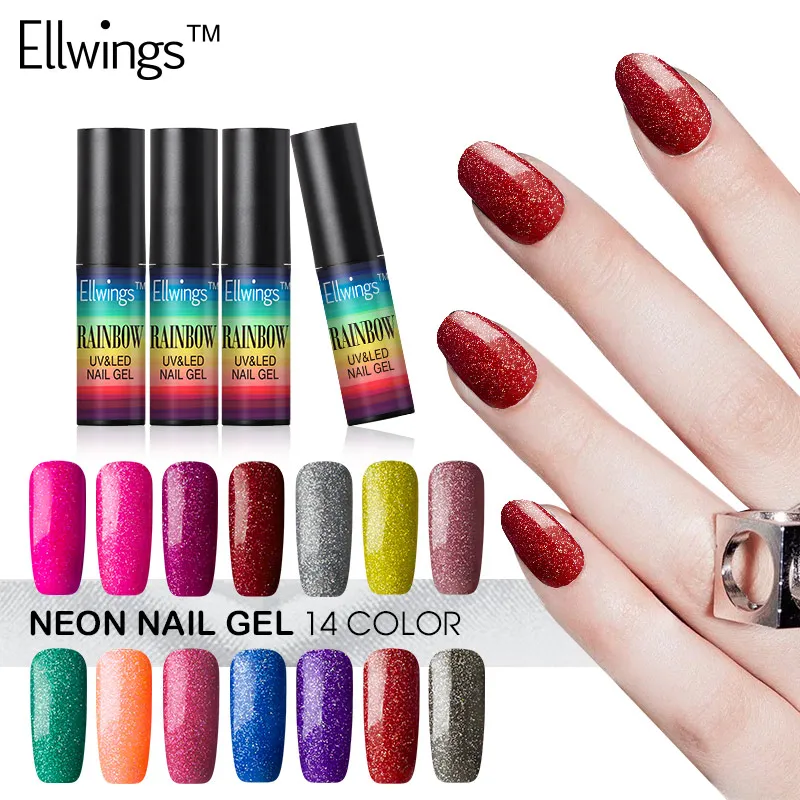 Ellwings 3d картина Радуга серии Neon гель Лаки для ногтей пигмент Маникюр esmalte База и