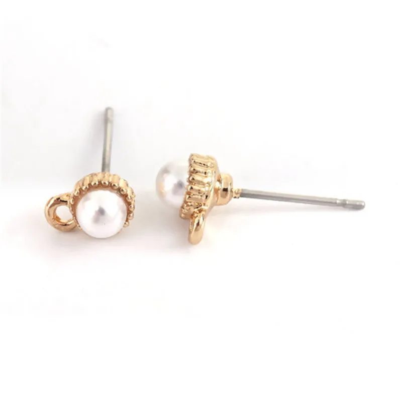 DoreenBeads, цинковый сплав, серьги-гвоздики, фурнитура, Круглый, золотой, белый, акриловый, имитация жемчуга, сделай сам, ювелирное изделие, 10 шт