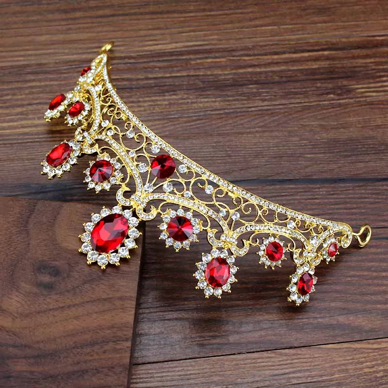 prom crown Винтажная свадебная диадема в европейском стиле, украшенная красными кристаллами и жемчугом, диадема принцессы для девочек, диадема, стразы, свадебная корона, украшения для волос - Окраска металла: prom crown