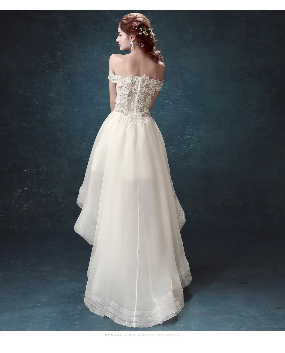 Женское свадебное платье привлекательное короткое с бисером кружевными цветами