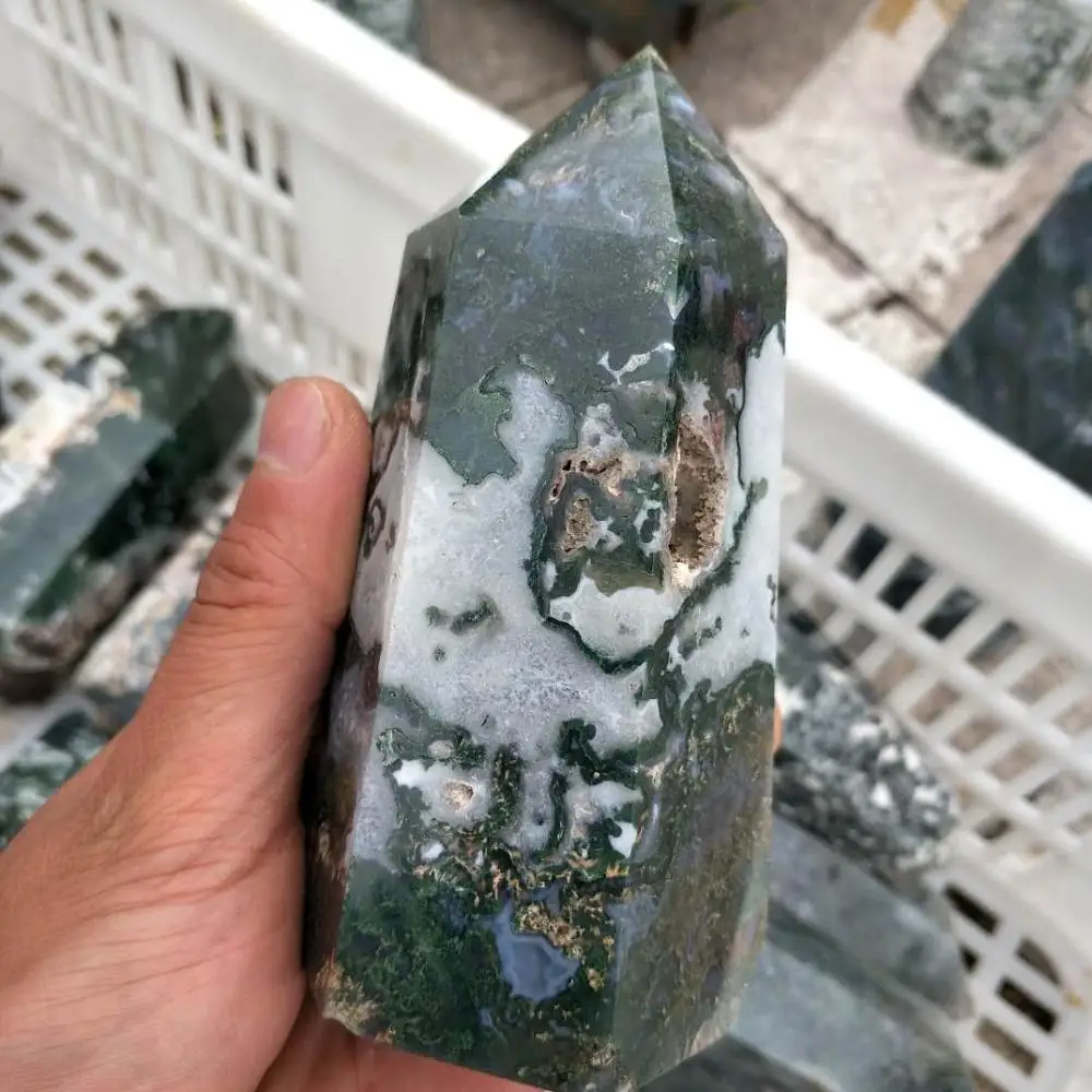 

Natural Aquatic agate quartz crystal wand point Tower healing decoration 400g