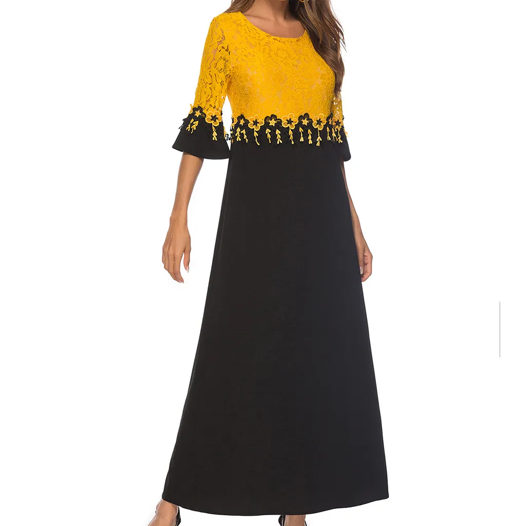2019 Lace Patchwork Half Sleeve Ladies O-Neck Women Dress Elegant Maxi Sexy Party Long Dresses Large Vestido | Женская одежда