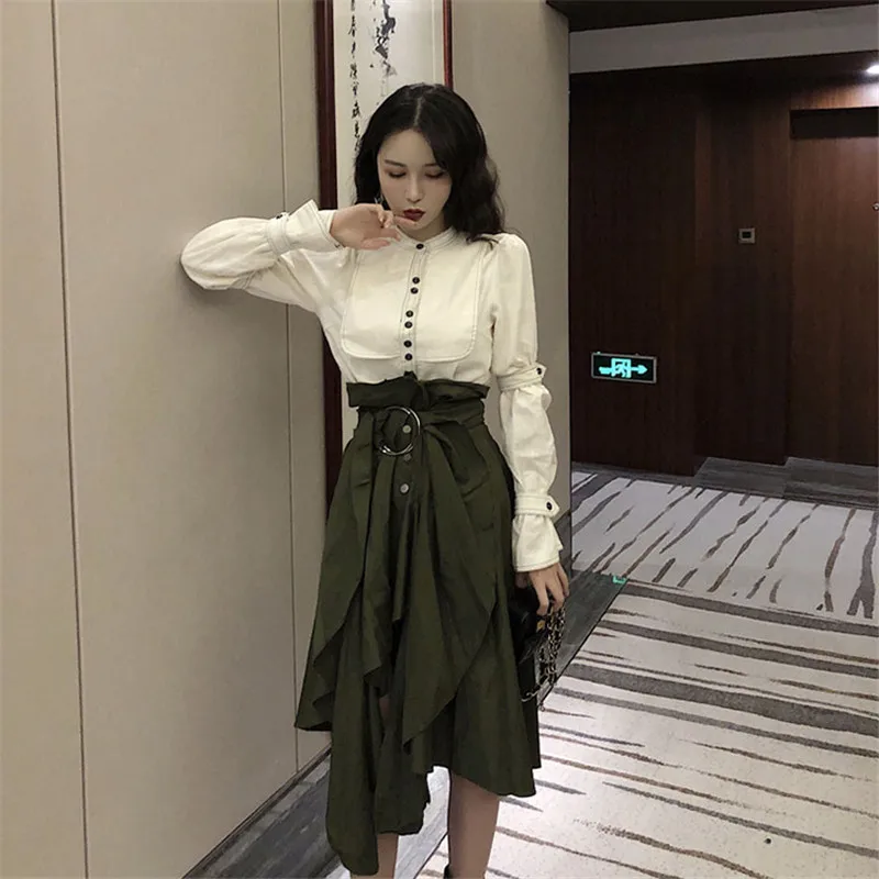 Винтажный Женский комплект из 2 предметов белая рубашка в стиле ретро с длинными