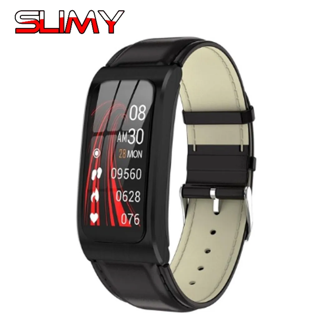 Leather Black Strap AK12 умный Браслет цветной экран IP68 Водонепроницаемый для женщин и мужчин пульсометр монитор кровяного давления цикл трекер активности спортивный браслет - Цвет: Leather Black Strap
