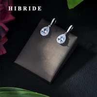 hibride elegant cz bridal jewelry luxury long drop cubic zirconia big royal white wedding earrings for brides e 390