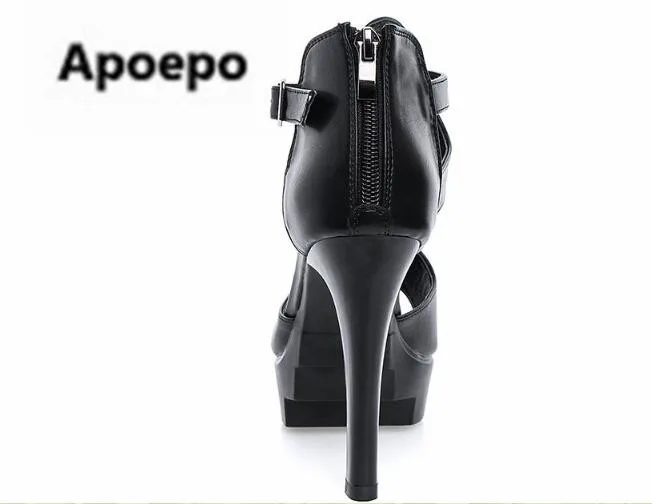 

Newest brand black peep toe summer ankle boots zipper gladiator sandals women sexy cut-outs high heels sandals ladies Nightclub