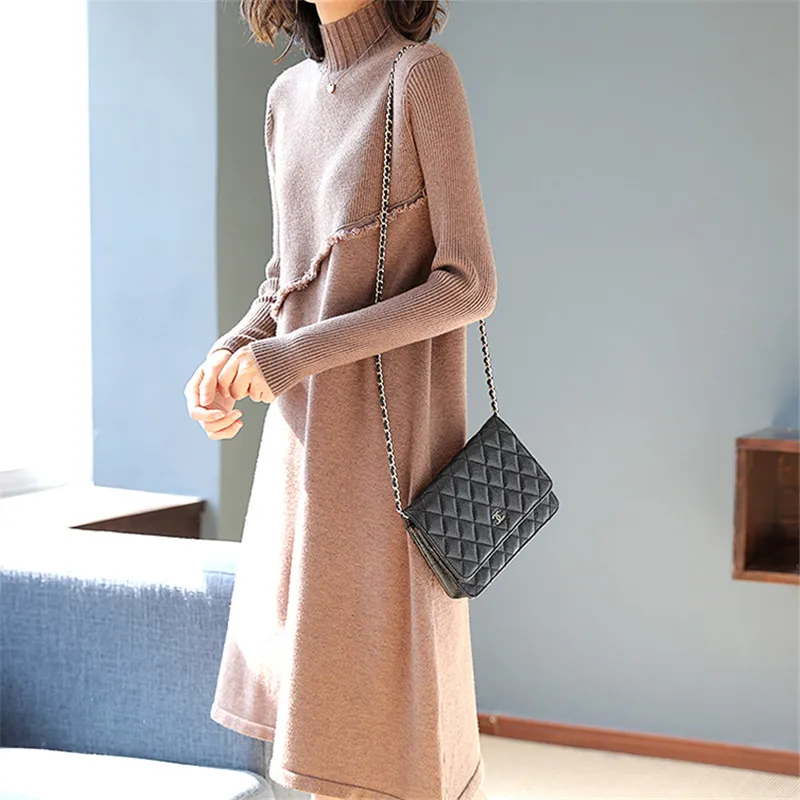 Платье Женский Весна 2019 водолазка средней длины Для женщин платье пуловер