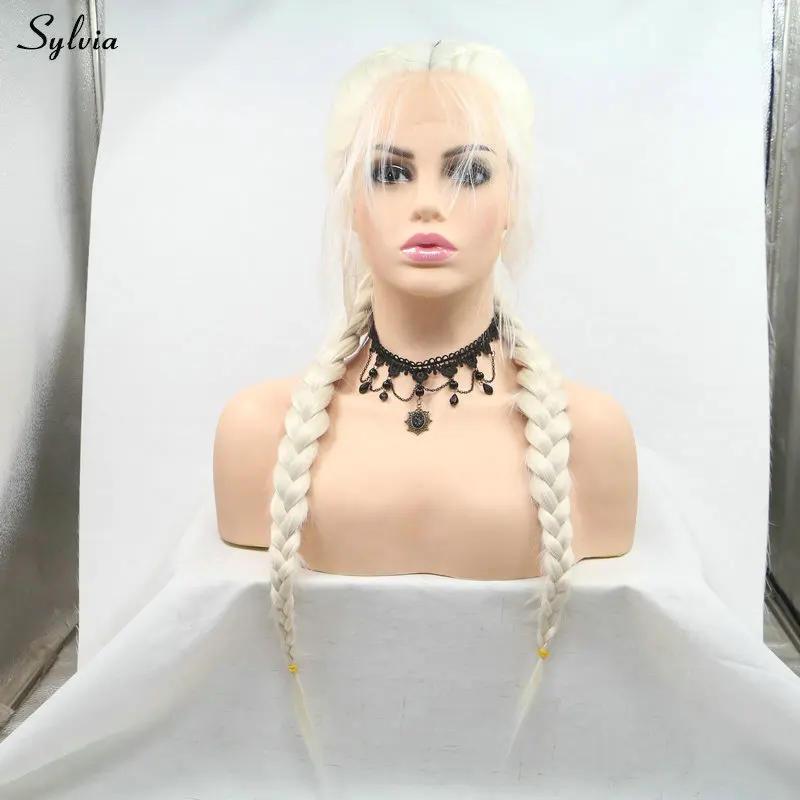 Sylvia 2x твист косички парик 613# Пастель блонд/60# белый блонд/фиолетовый синтетический парик на кружеве с детскими волосами двойной плетеный парик - Цвет: #60
