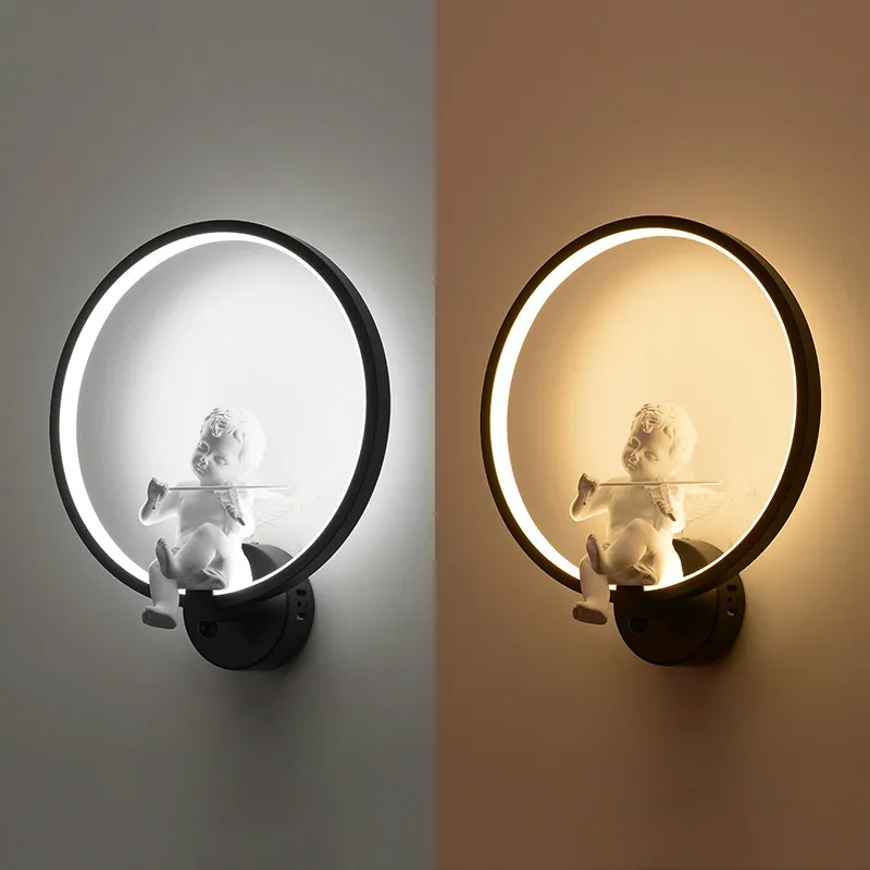 Hot Selling Wall Lamps Indoor Black White Lighting Minimalist Art Sconce Interior with Angel Home Decoration | Освещение