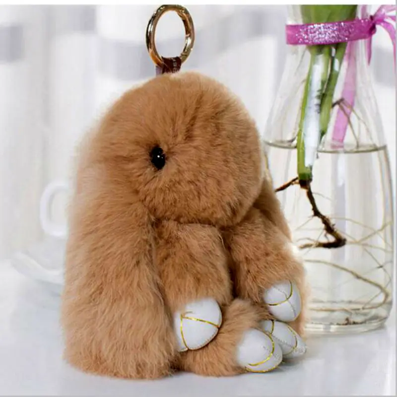 Magic World Real Rabbit Fur Bunny Keychain Key Chain Trinket Women Toy Doll Pom Ring For Bag Car Jewelry Gift 18CM | Автомобили и