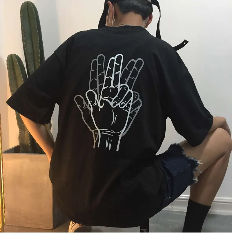 VERSMA корейская мода Harajuku BF Fingers футболки мужские летние уличная одежда в стиле хип-хоп, Панк свободные футболки с коротким рукавом для мужчин