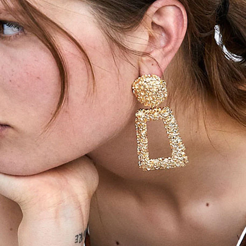 Женские винтажные металлические сережки ZA крупные висячие серьги из