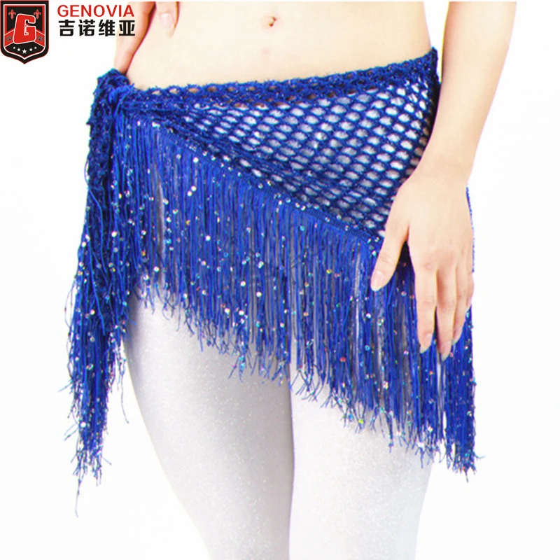 

Women Belly Dance Costume Sequins Hip Scarf Belts Tassel Hip Scarf Belt Triangle Shawl Practise Belt 4 Colours