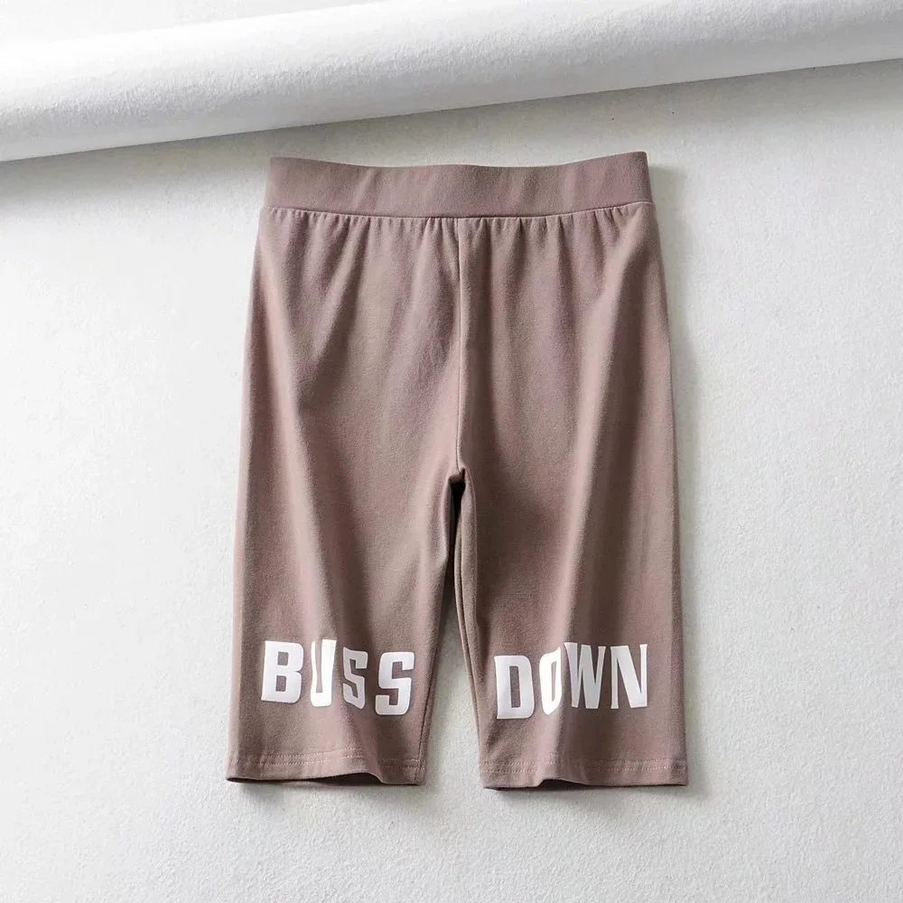 BUSS DOWN print Womens Biker Shorts High Waist skinny sexy Shorts Active Fitness Gym Summer Shorts Streetwear Slogan Shorts