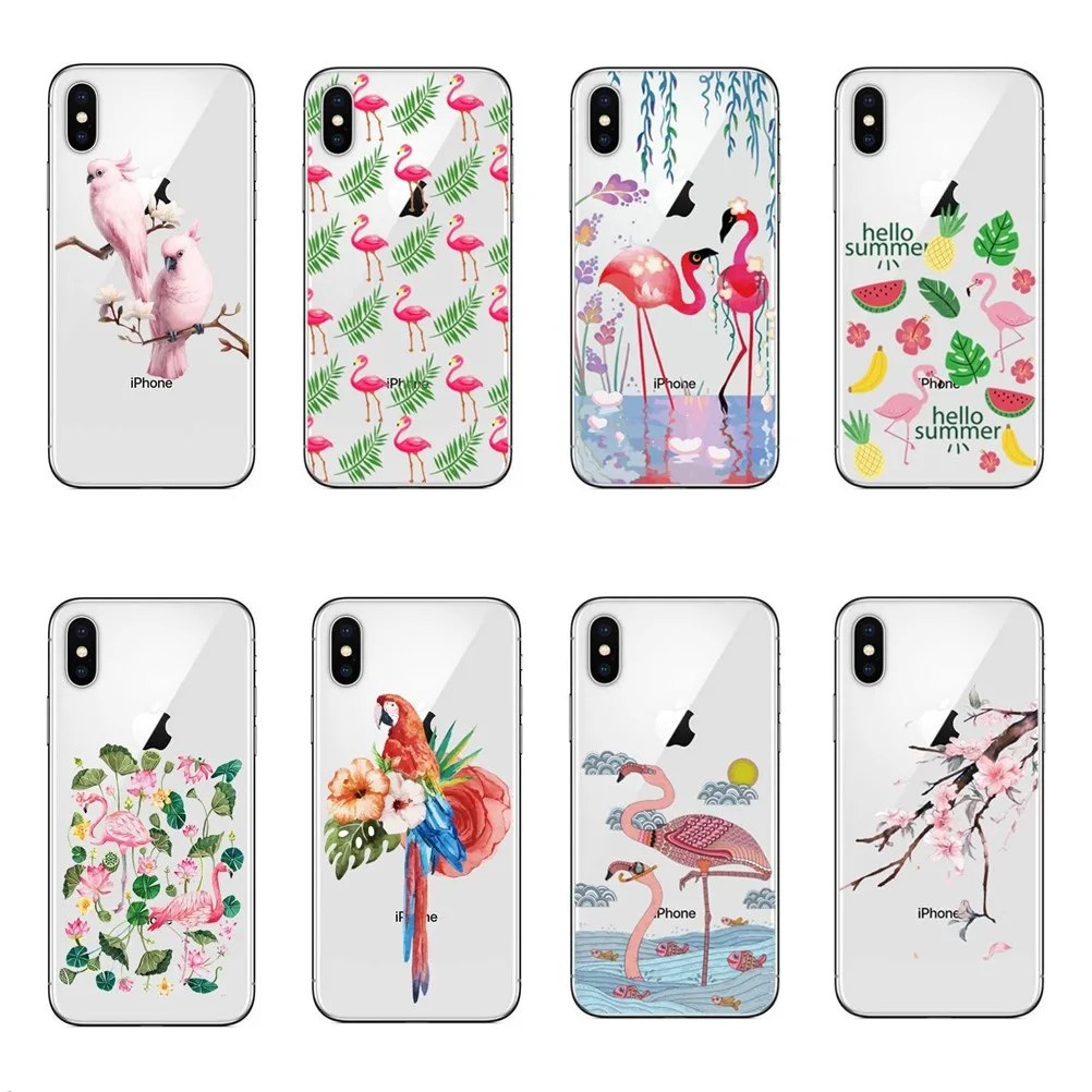 Фламинго День Святого Валентина цветы Прозрачный Мягкий ТПУ силиконовый чехол