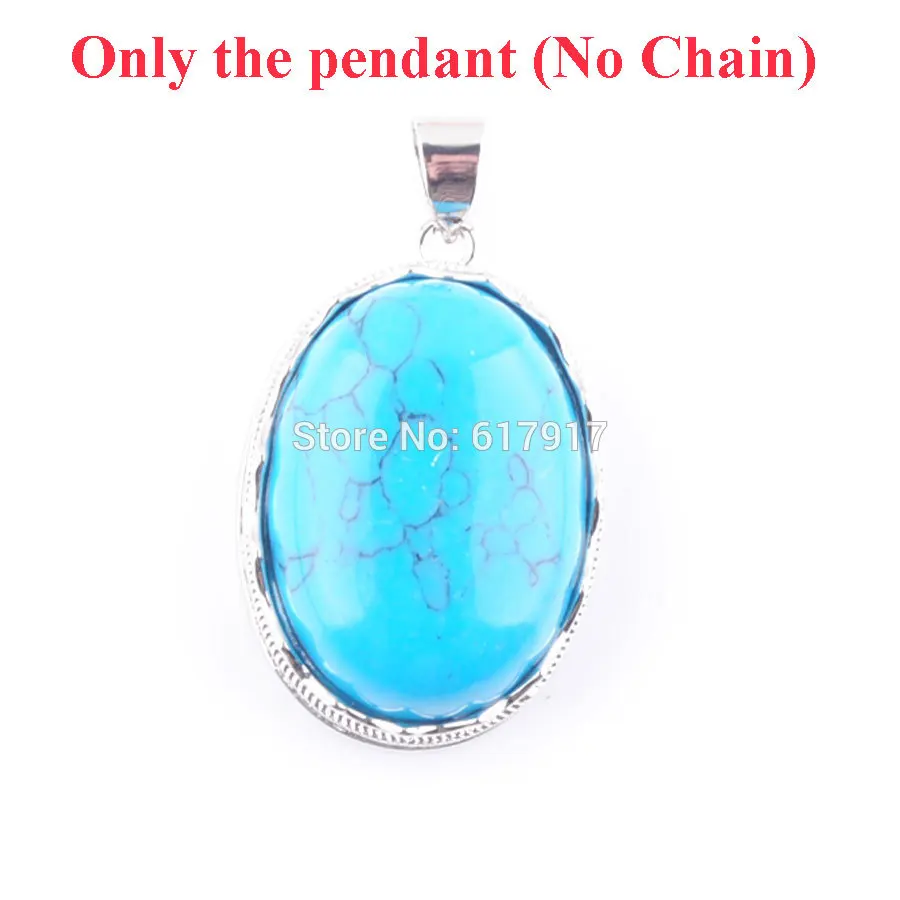 Pendant Only RONGZUAN кулон из натурального камня Синий Бирюзовый камень яйцо Форма подвеска-бусы и Цепочки и ожерелья цепь Рейки Исцеление Для женщин Jewelry TN3322 - Окраска металла: Pendant Only