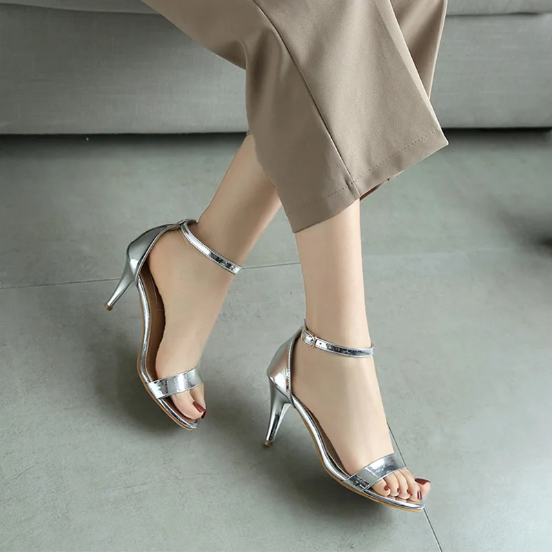 2019 Модные женские босоножки на высоком каблуке вечерние туфли с открытым носком