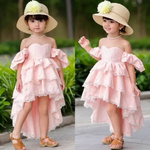 2019 Toddler Pink Beach Dress Kid Baby Girl Summer Sundress Lace Ruffle Princess Party Pageant Children Holiday Dresses | Детская одежда