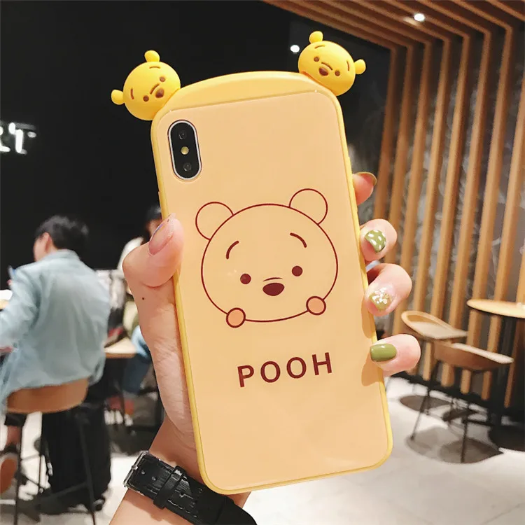 only case Чехол для iPhone XS max XR X 3D милый пух и пленка для экрана из закаленного стекла, поросенок Винни чехол для iPhone 8 8 plus 7 7 p 6 S 6SP - Цвет: only case