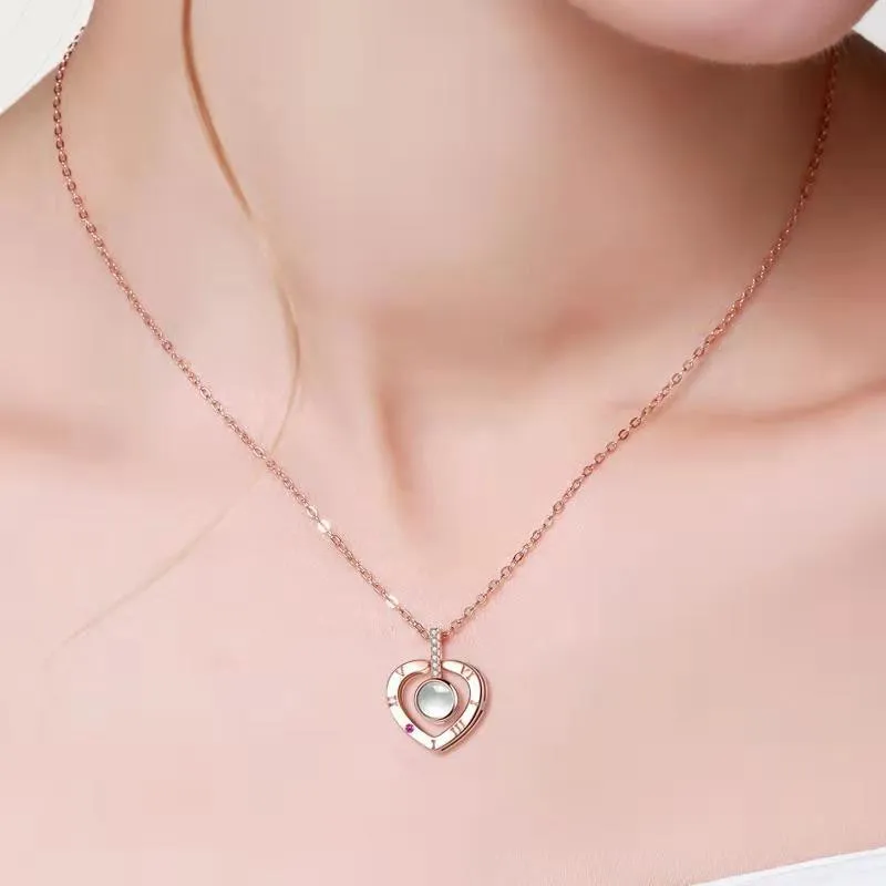 Романтичный сердечный кулон ожерелье на 100 языках проекция I Love You для женщин