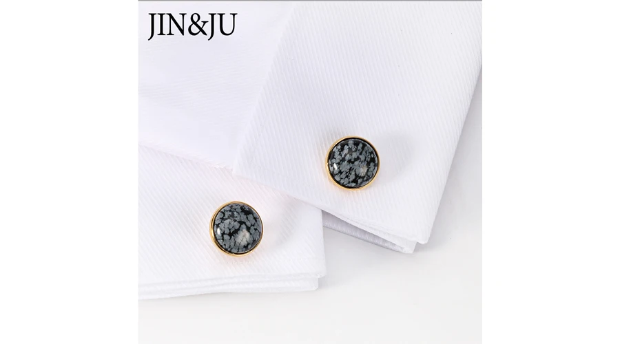 JIN& JU Роскошные алебастерские каменные запонки для мужских рубашек Запонки Позолоченные высококачественные каменные запонки со снежинками