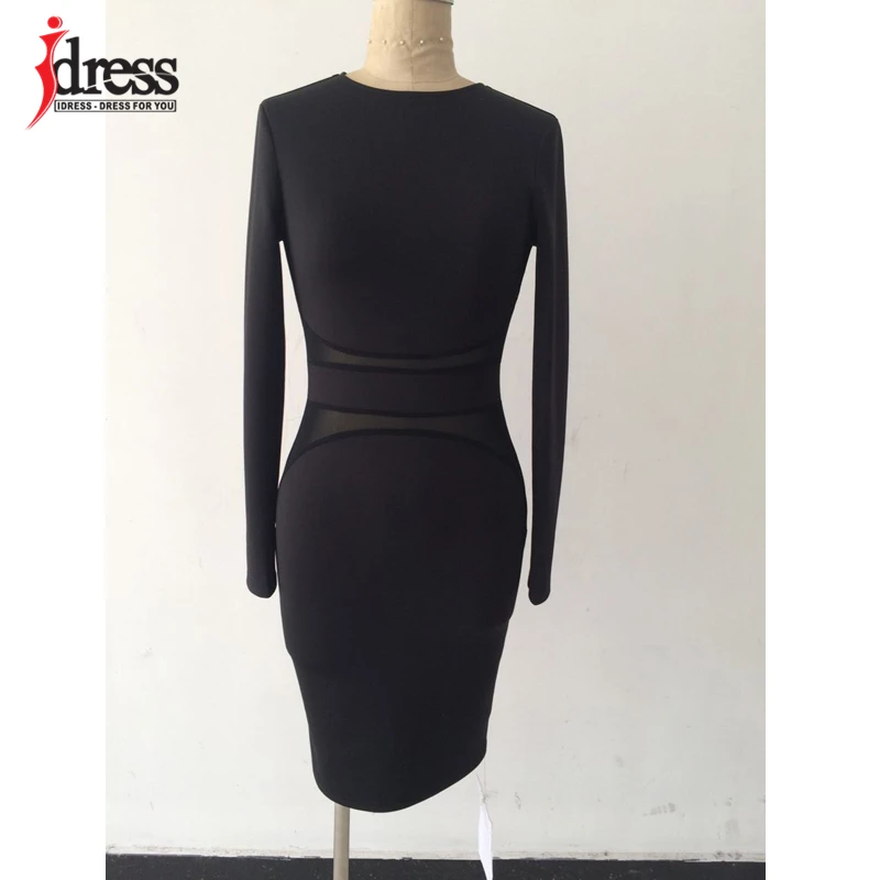 Женское Сетчатое облегающее платье iDress черное с длинным рукавом вечерние платья