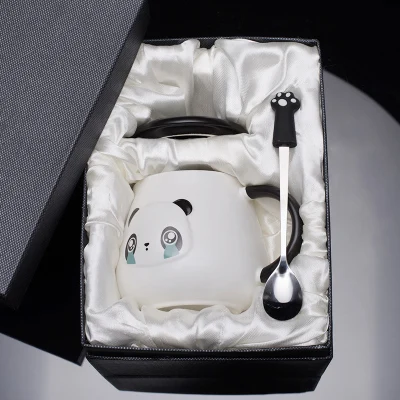 F Большие кружки kawaii Panda, керамическая чашка, кофейные кружки, молочные кружки чашки для чая, термальные бутылки для воды с крышкой-ложкой для детей, рождественский подарок - Цвет: F