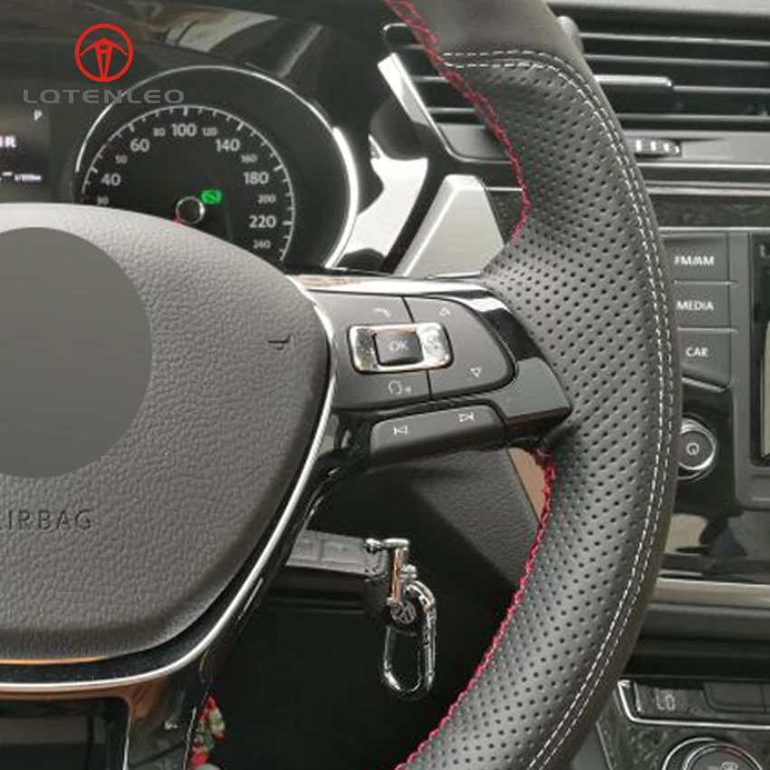 LQTENLEO черный из натуральной кожи замши DIY чехол рулевого колеса автомобиля для Volkswagen VW Golf 7 Mk7 Polo Jetta Passat B8 Tiguan