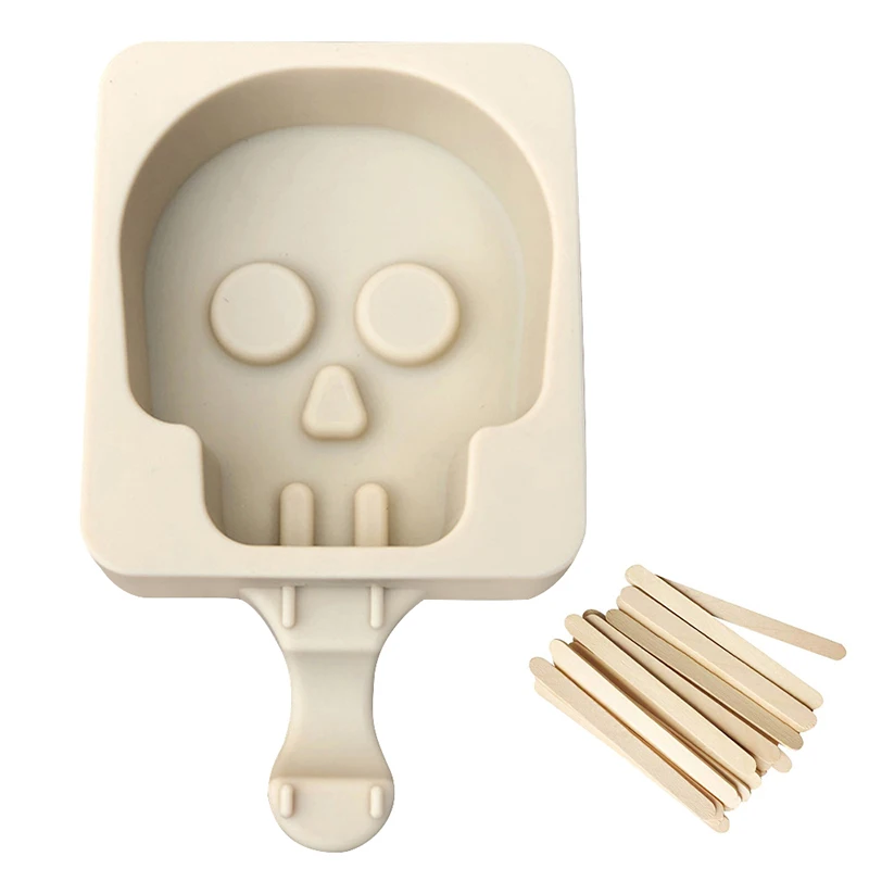 Skull Beige 3 шт. 1 шт. череп сова силиконовые формы для фруктового мороженного форма для изготовления мороженого с Деревянными Палочками DIY формы для фруктового льда желе Пресс-формы форма для мороженого - Цвет: Skull Beige