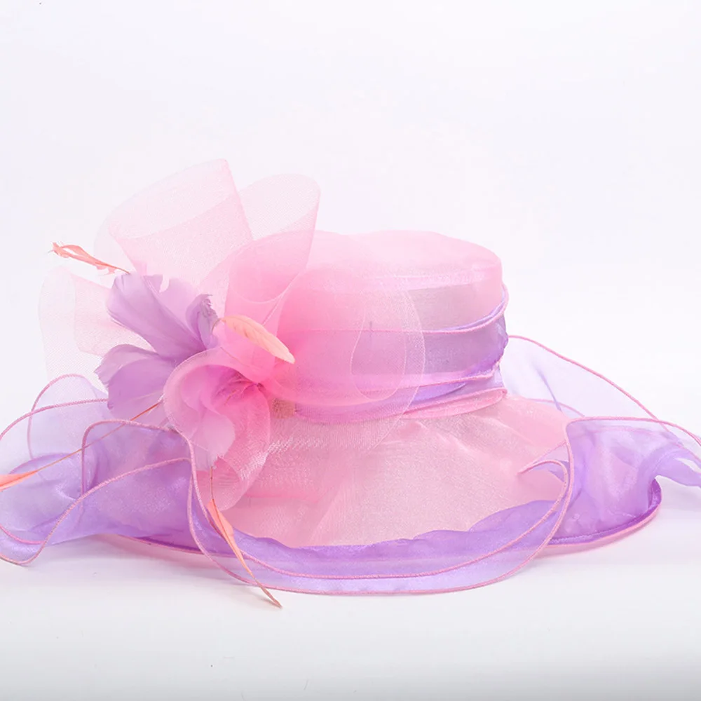 Light Pink Sun Hats FS новые женские шляпы для церкви, элегантные летние шляпы из органзы, женские вечерние шляпы с большим цветком - Цвет: Light Pink Sun Hats