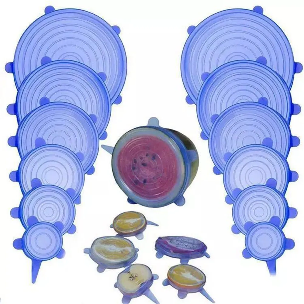 6 шт./компл. универсальная Силиконовая Вакуумная Крышка-миска для сковороды