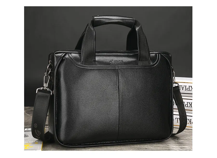 QiBOLu Pu мужской деловой портфель, сумка, черный, коричневый, повседневная мужская сумка, сумки на плечо, мужские однотонные Сумки из искусственной кожи, 14 дюймов, сумки для ноутбука, дорожные сумки