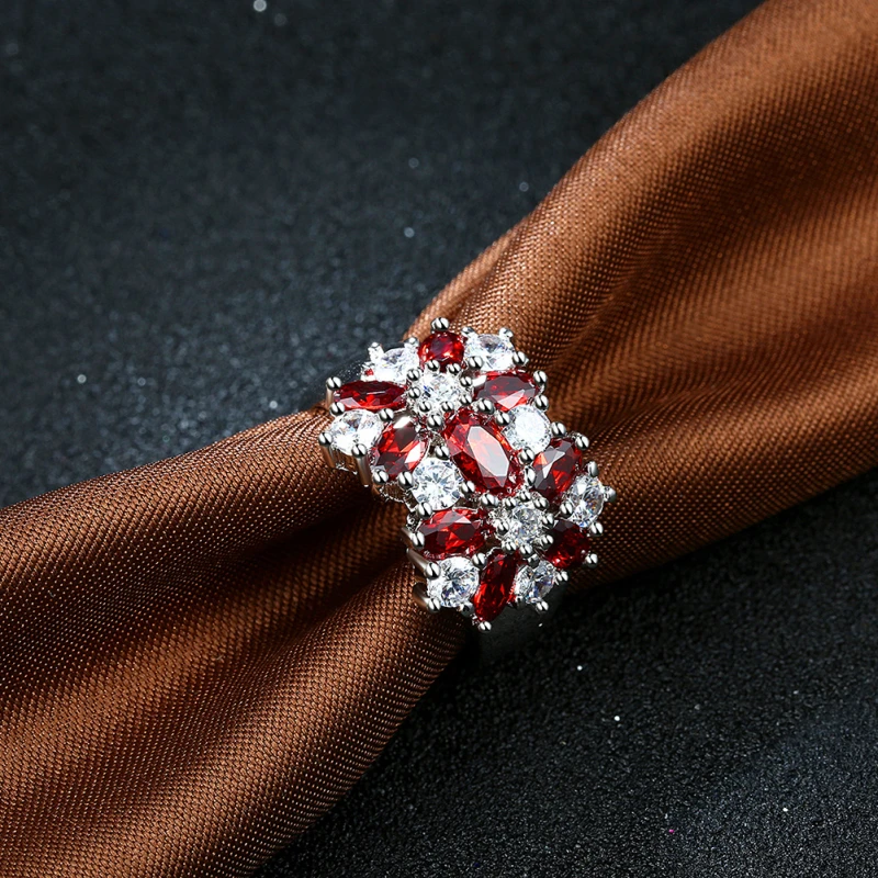 

Garilina fashion jewelry trinket Red CZ Ring for women Silver Color Fille Wedding bands Anniversary flower Ring AR2173