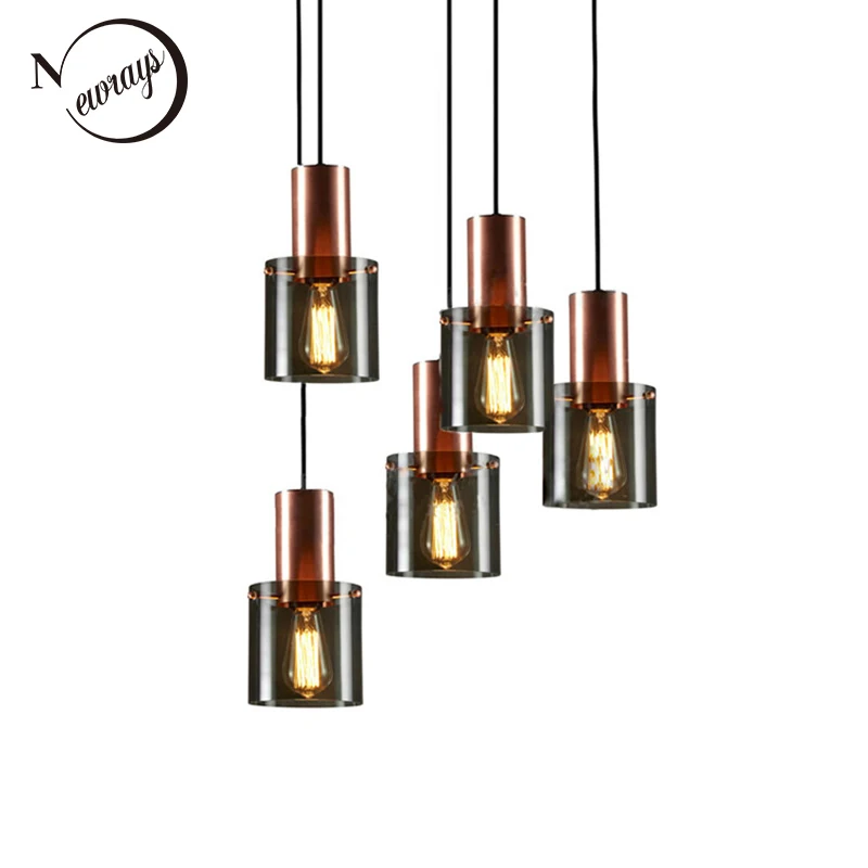 

Nordic simple light luxury smoke gray glass lampshade E14 led single head pendant lamp personality kitchen bedroom bedside study