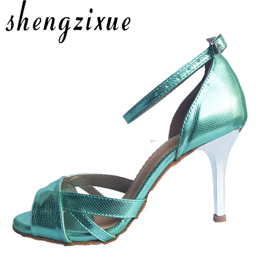 Shengzixue/женские туфли для латинских танцев зеленая змея текстура PU и золотой или