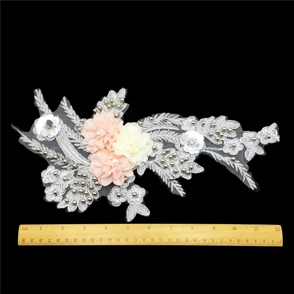 Модная серебряная нить Водорастворимая Вышивка жемчужная Кружевная аппликация