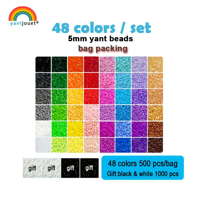 Yantjouet 5 мм Yant Beads Kit 24 48 72 цветов/Набор для малыша, Хама, бисер, сделай сам, пазлы, высокое качество, ручной работы, подарок, детская игрушка - Цвет: 48