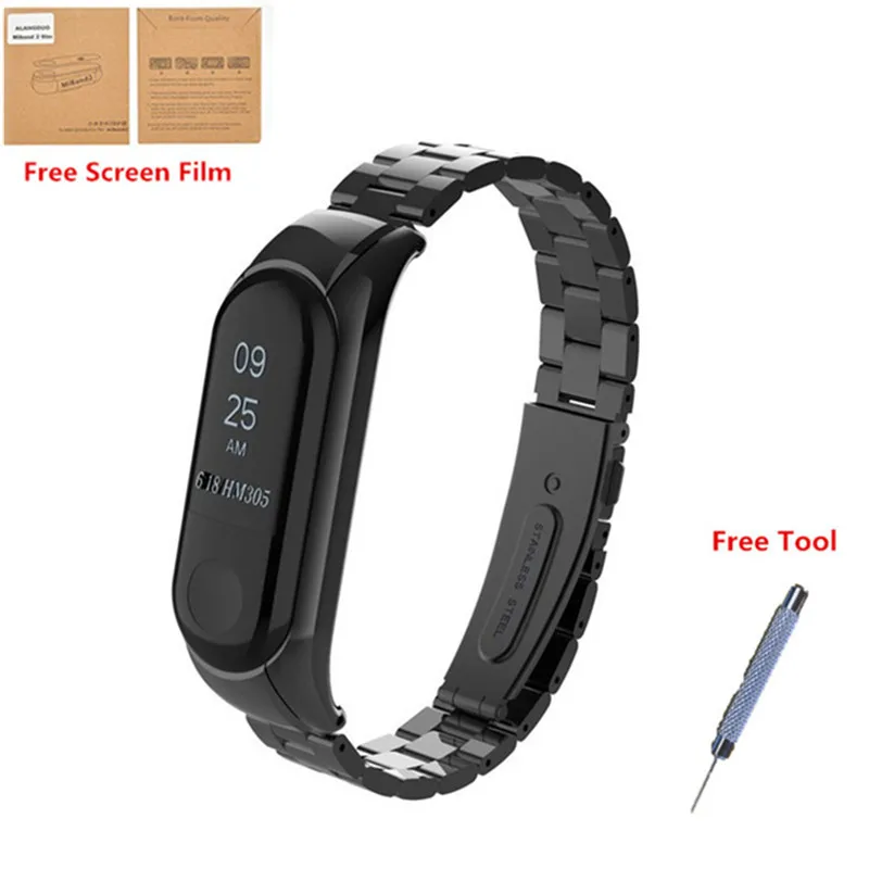 black add film Xiaomi mi band 2 Безвинтовой ремешок из нержавеющей стали сменный металлический ремешок браслет для mi band 2 смарт-браслет аксессуары - Цвет: black add film