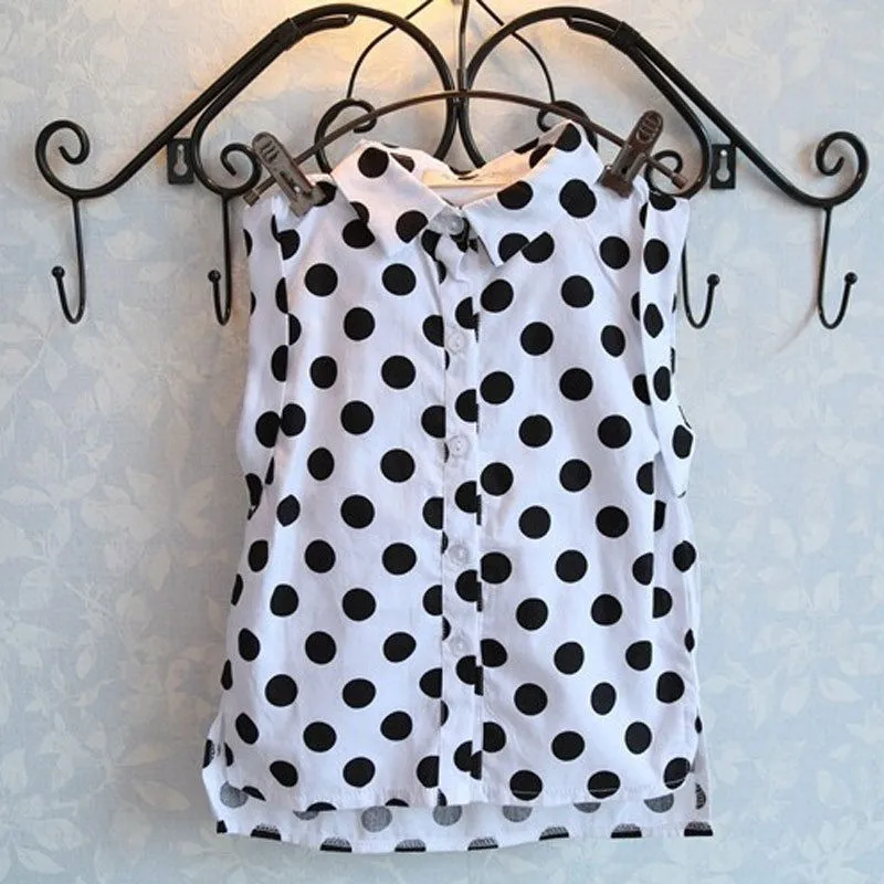 Новая модная футболка с отложным воротником в горошек без рукавов для девочек