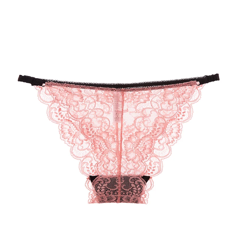 Сексуальные кружевные прозрачные женские трусы черные дышащие розовые трусики с