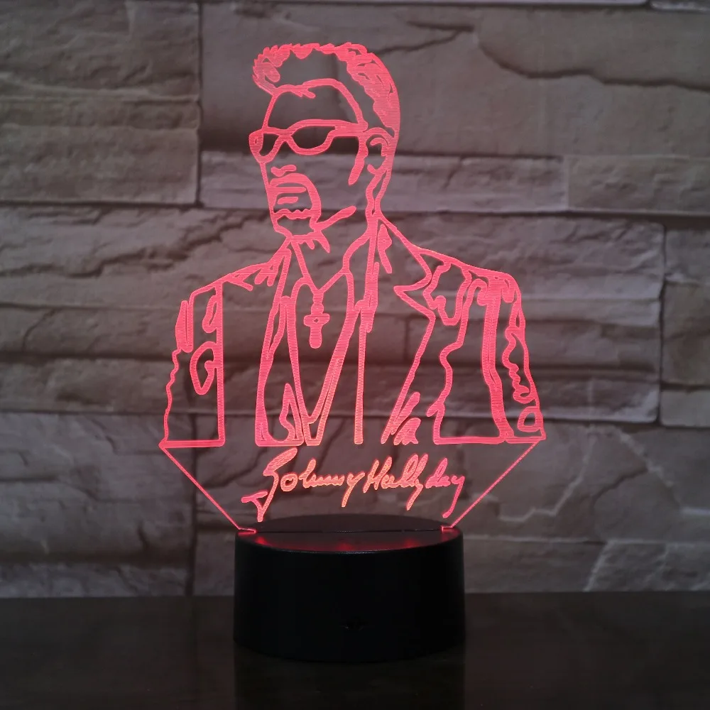 Джонни Холлидей 3D лампа Иллюзия светодиодный USB сенсорный 7 цветов пеленального