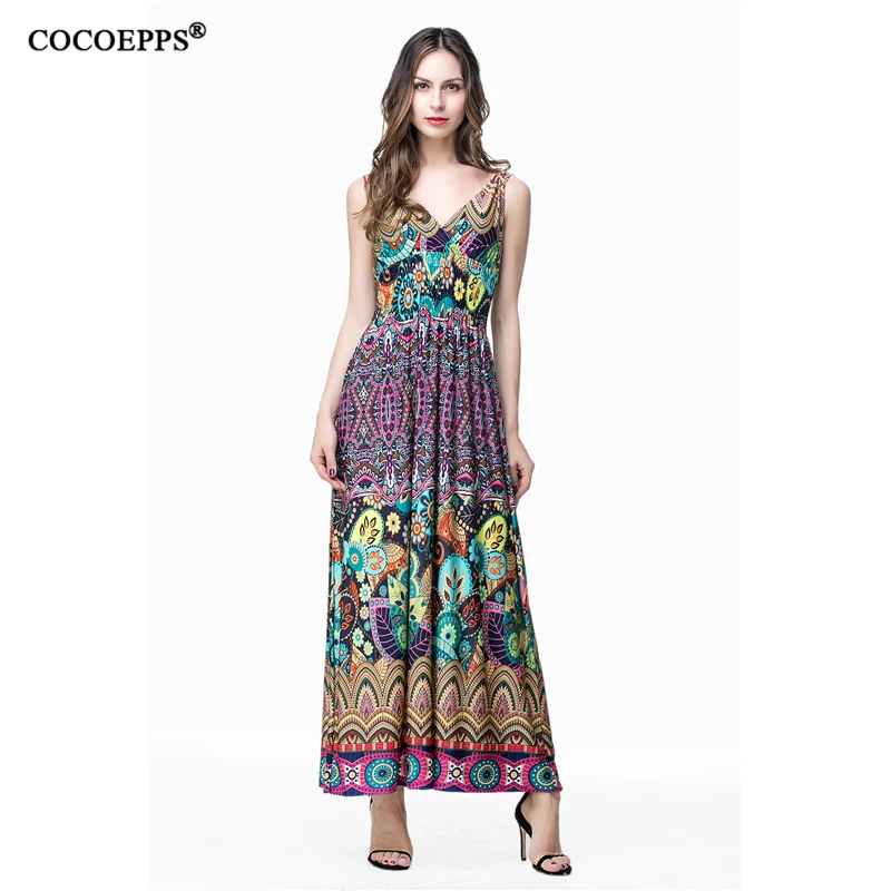 

5XL 6XL 2019 New Floral Print Plus Size Long Dress Beach Large size Deep V-neck Backless Maxi Women Dress sexy Boho clothing