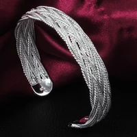 simple design wrist bracelets 925 sterling silver twisted web open cuff bangles for women punk jewelry