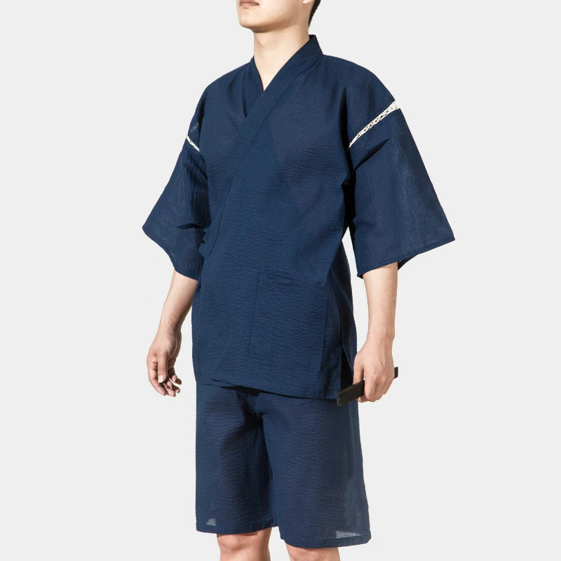 Летнее традиционное японское кимоно для мужчин хлопок Seersuckers Yukata мужской банный