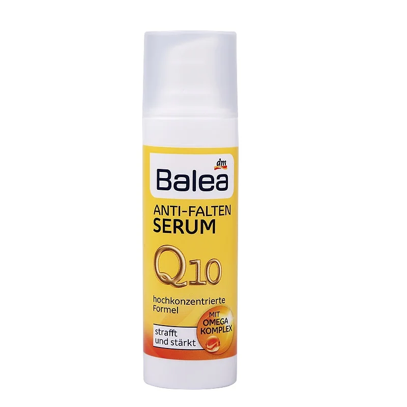 Balea Q10 Сыворотка для ухода за кожей лица и шеи против морщин с комплексом Омега подтягивающая укрепляющая упругость и увлажняющая энергия - Вес нетто: 22.6