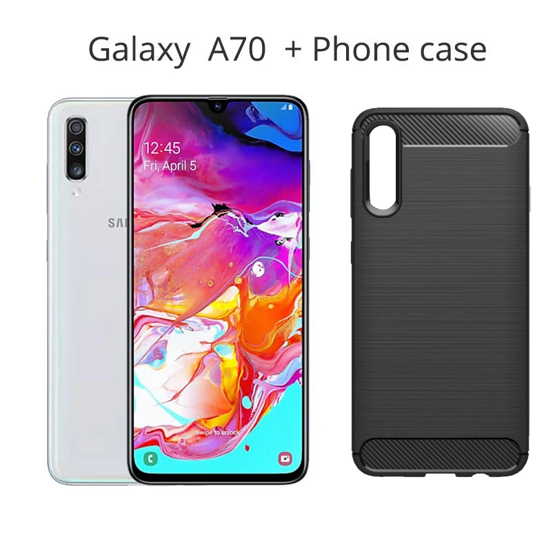 With phone case Смартфон samsung Galaxy A70 6," экран капли воды 6 ГБ/8 ГБ 128 Гб 25 Вт Быстрое зарядное устройство 32 МП фронтальная камера 4500 мАч 4G мобильный телефон - Цвет: With phone case
