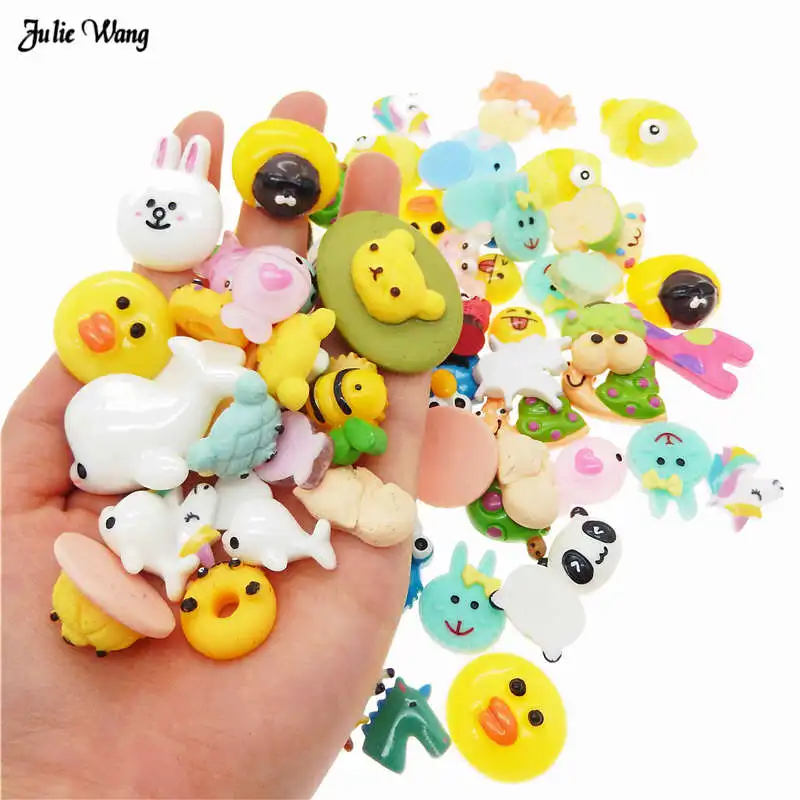 

Julie Wang 20pcs Resin Random Cartoon Animal Charms Flatback Cabochon Phone Case Decor Hair Accessory DIY Slime Supplies Jewelry